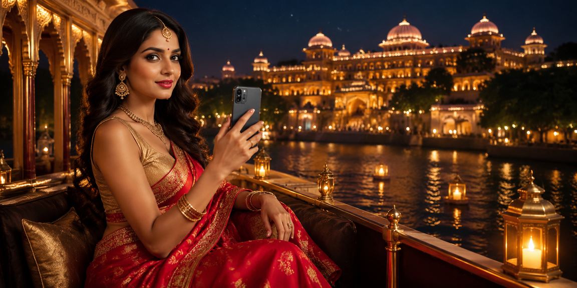 Indian lady playing Andar Bahar on mobile with UPI and Paytm payments